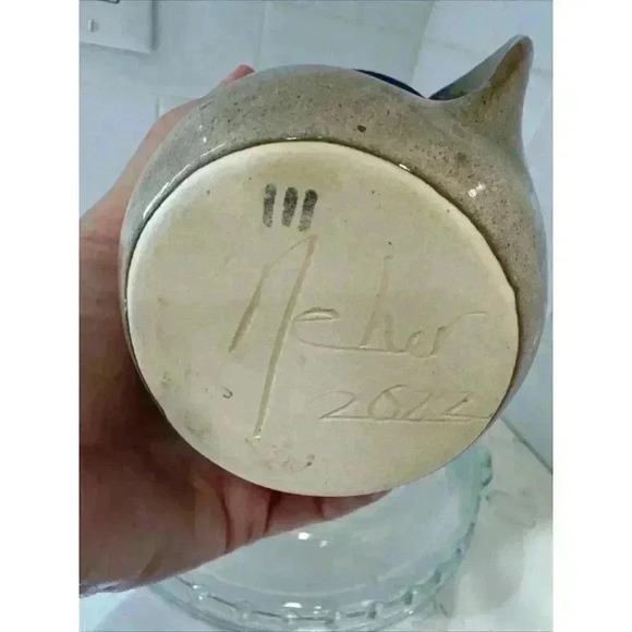 Neher Art Pottery Mug Right Hand Warmer Cup Blue Beige 2022 Signed - Picture 9 of 9